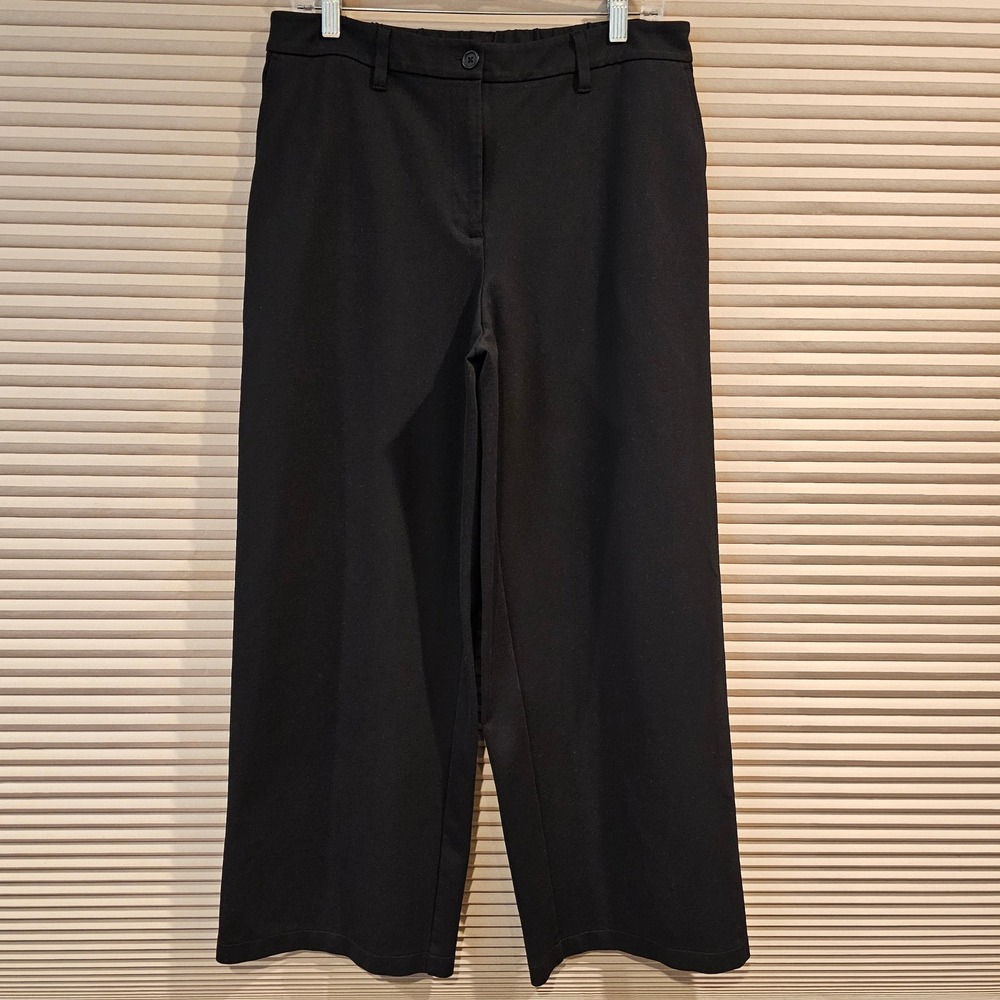 Eileen Fisher Black Tencel Lyocell Wide Leg Cropped Pants Medium Elastic Back